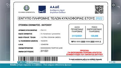 Αποκλειστικό: Αυτό είναι το νέο έντυπο για τα τέλη κυκλοφορίας